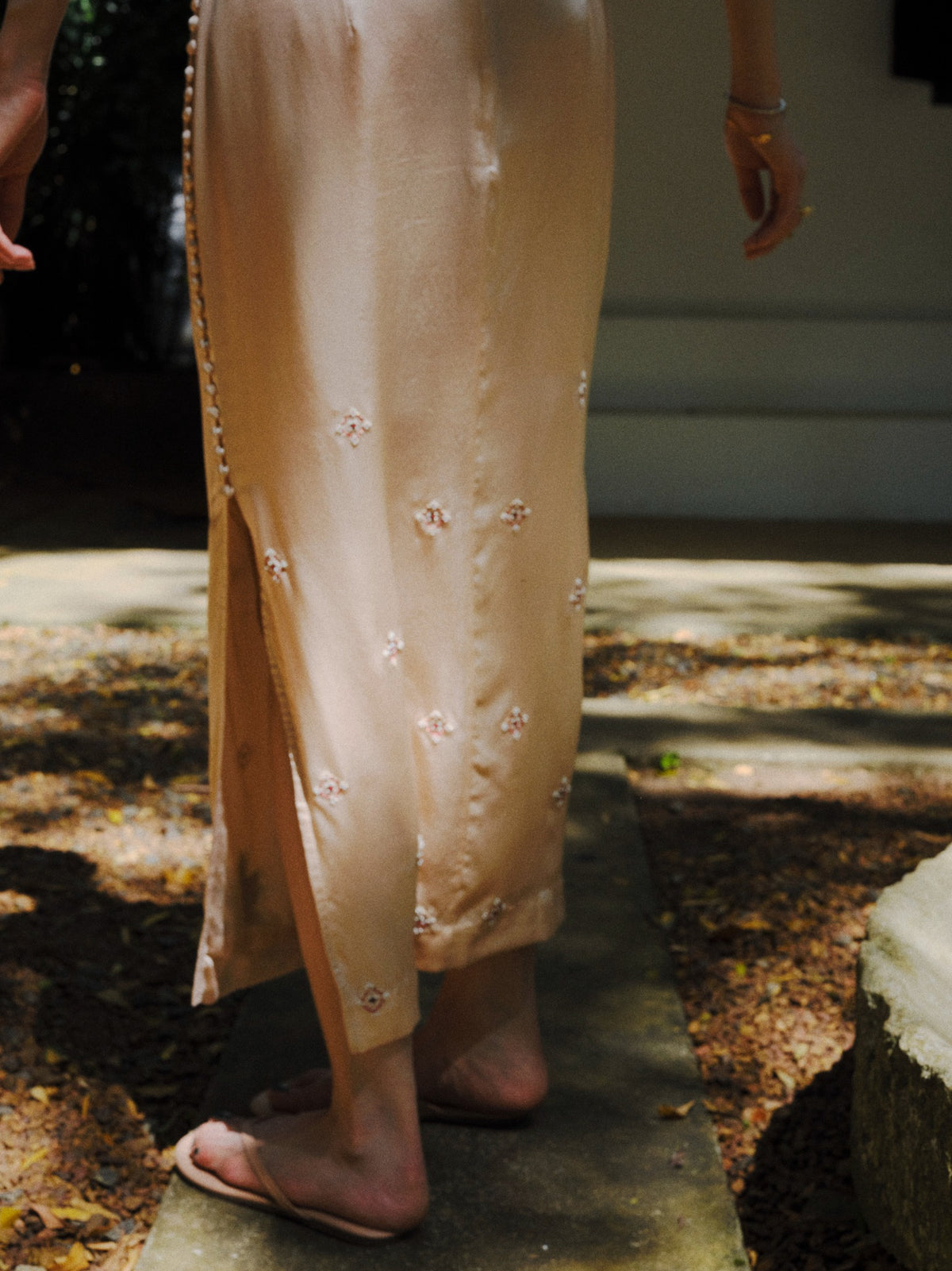 Lotus Petals Silk Satin Peach Pants