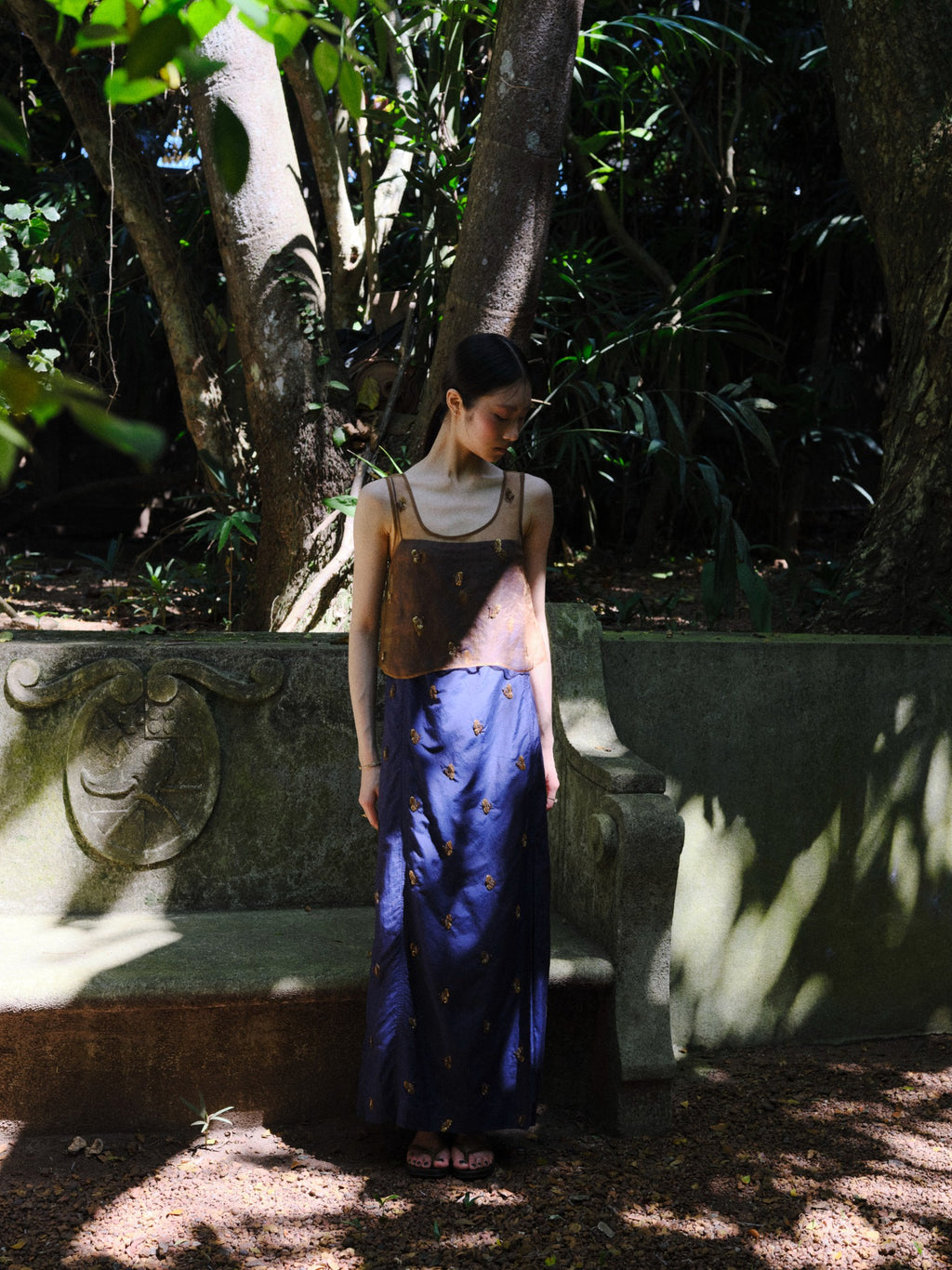 Butterfly Dance Silk & Cotton Navy Dress