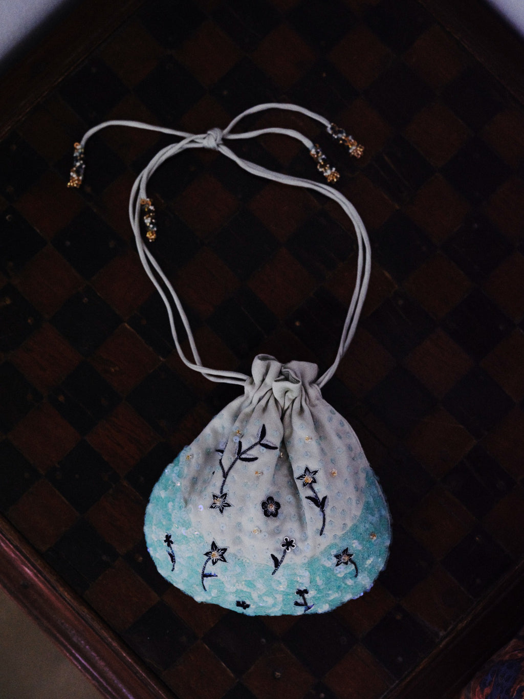 Birdsong Garden Silk Satin Mint Potli