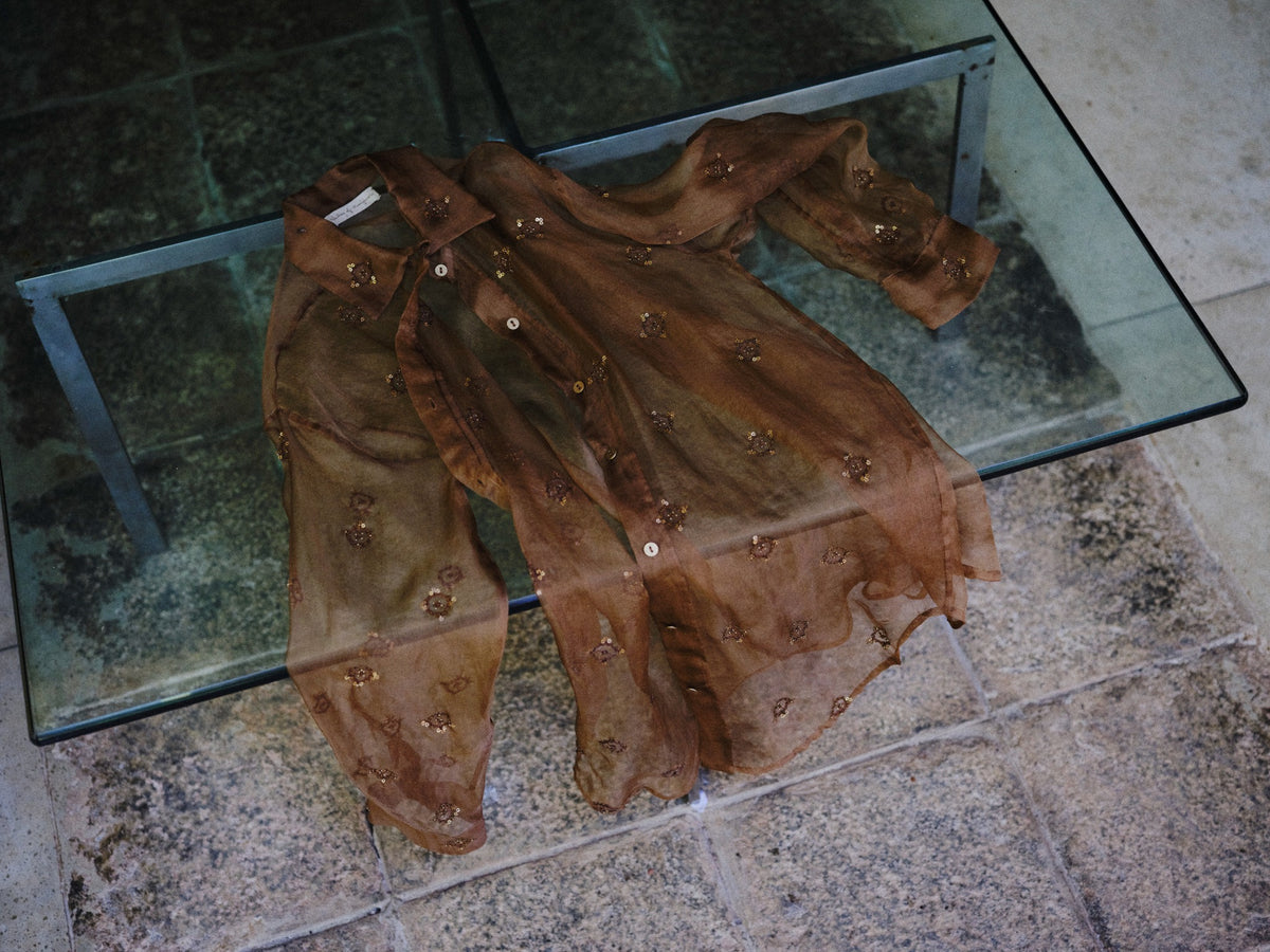 Rosette Mosaic Silk Organza Bronze Shirt