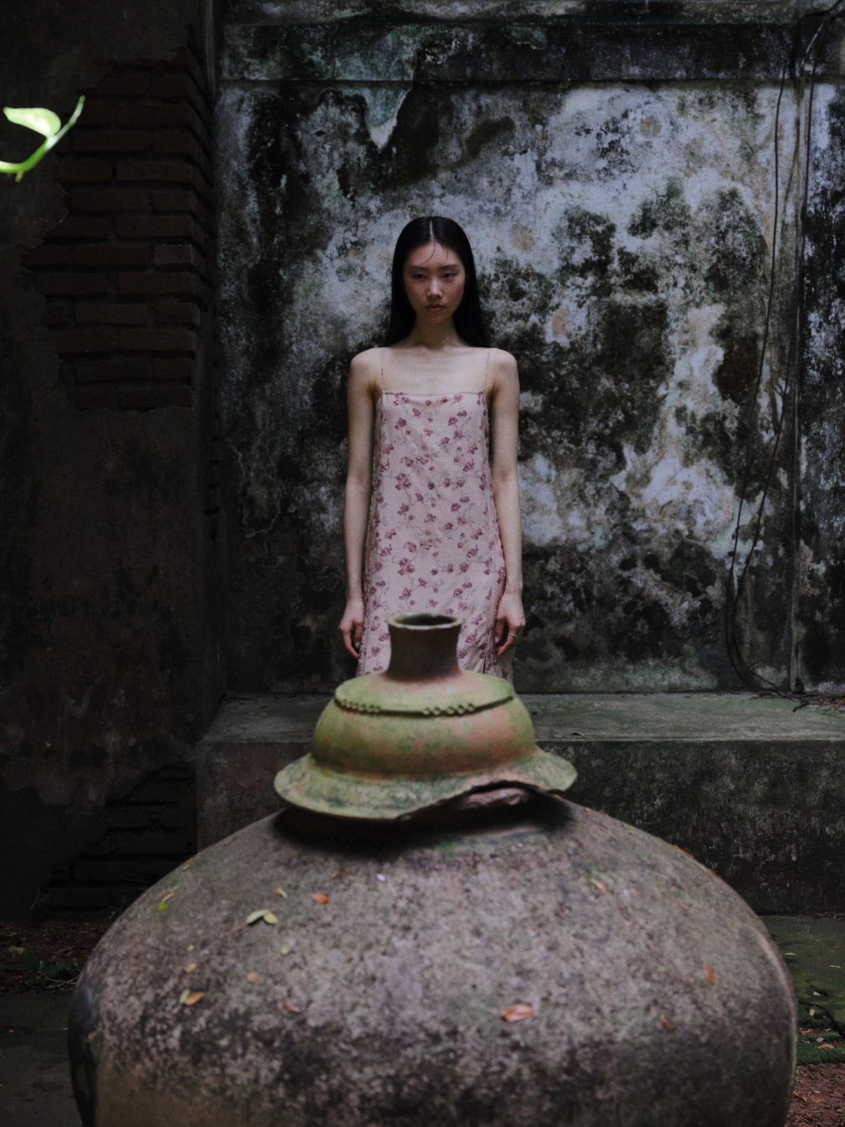 Japanese Poem Silk & Cotton Peach Dress