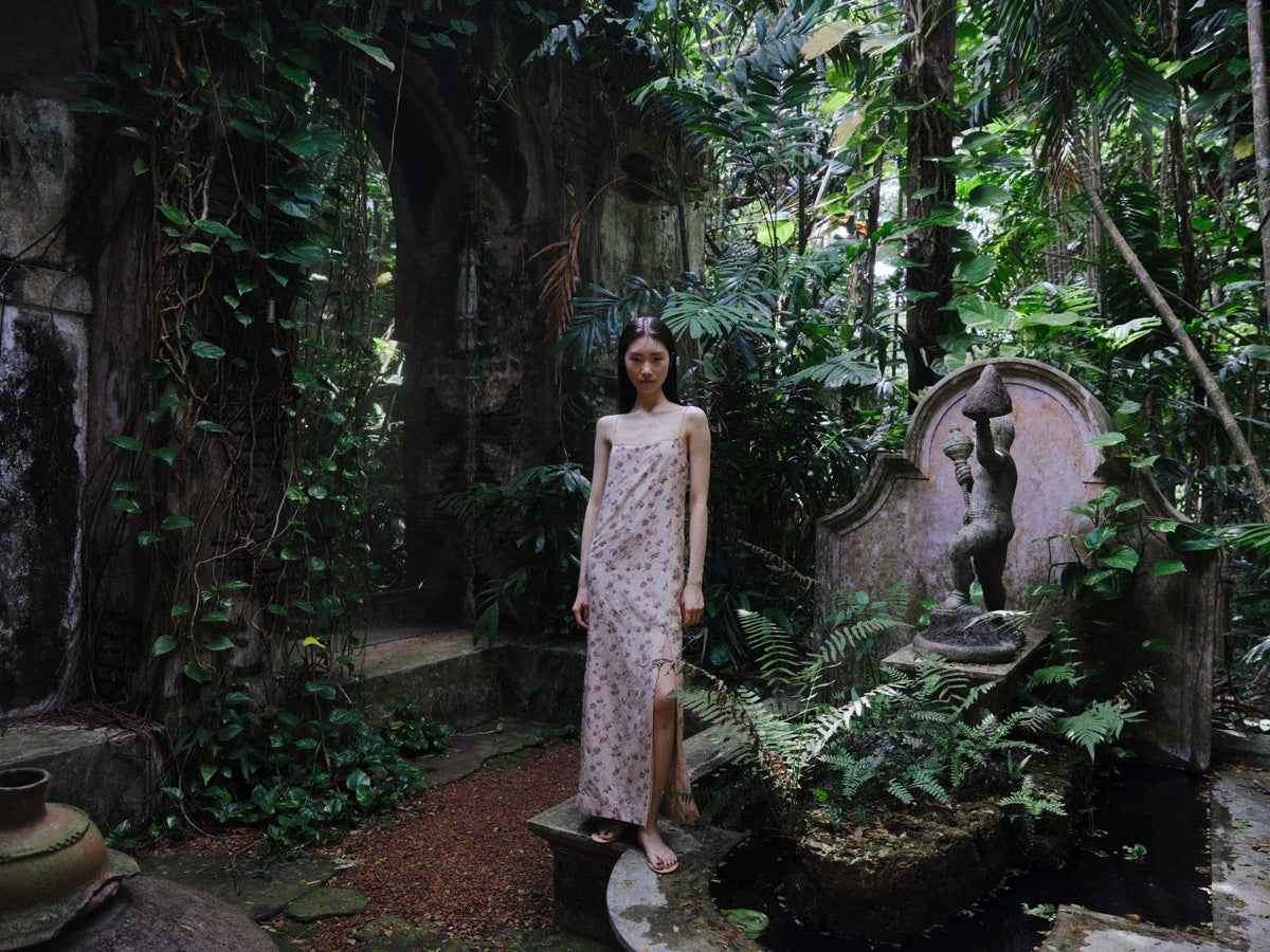 Japanese Poem Silk & Cotton Peach Dress