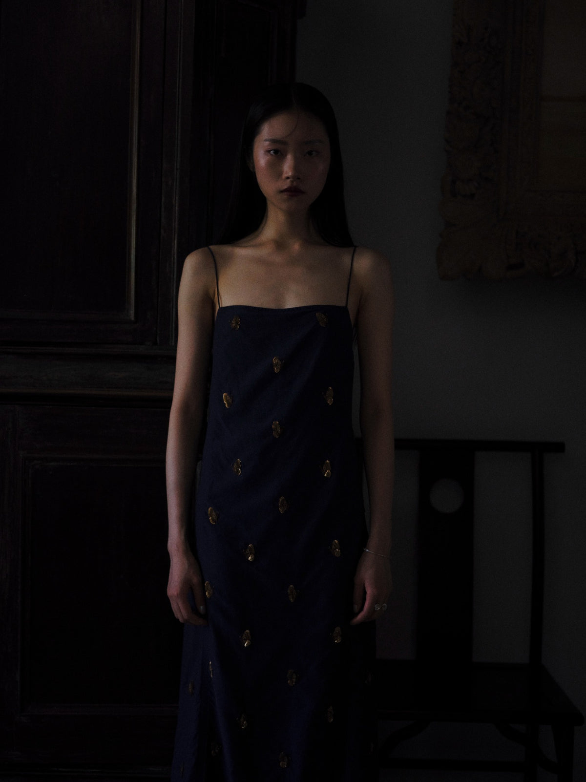 Butterfly Dance Silk & Cotton Navy Dress