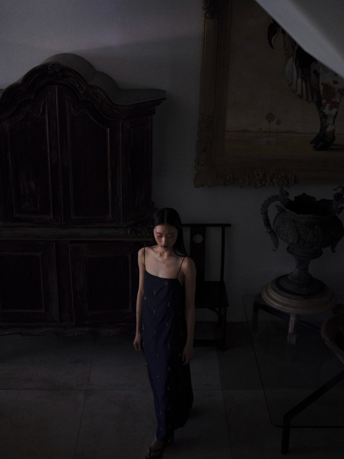 Butterfly Dance Silk & Cotton Navy Dress