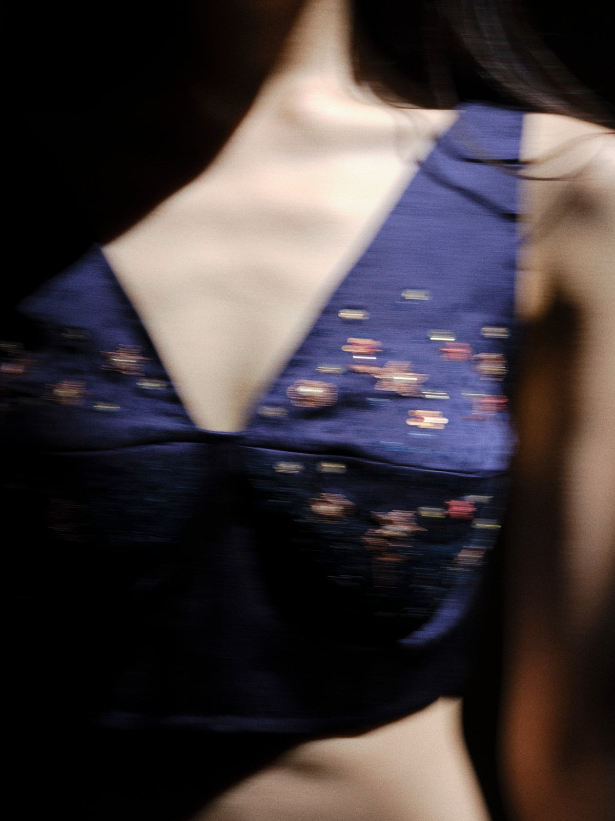 Birdsong Garden Silk Satin Navy Sari Blouse