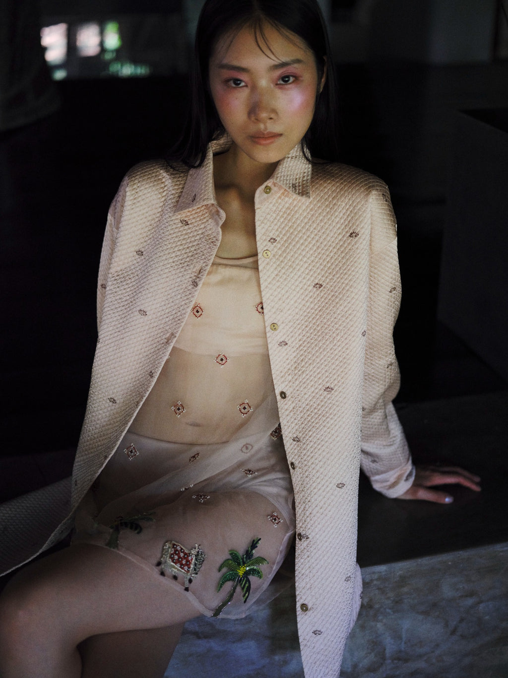 Lotus Petals Peach Slik Quilted Shirt