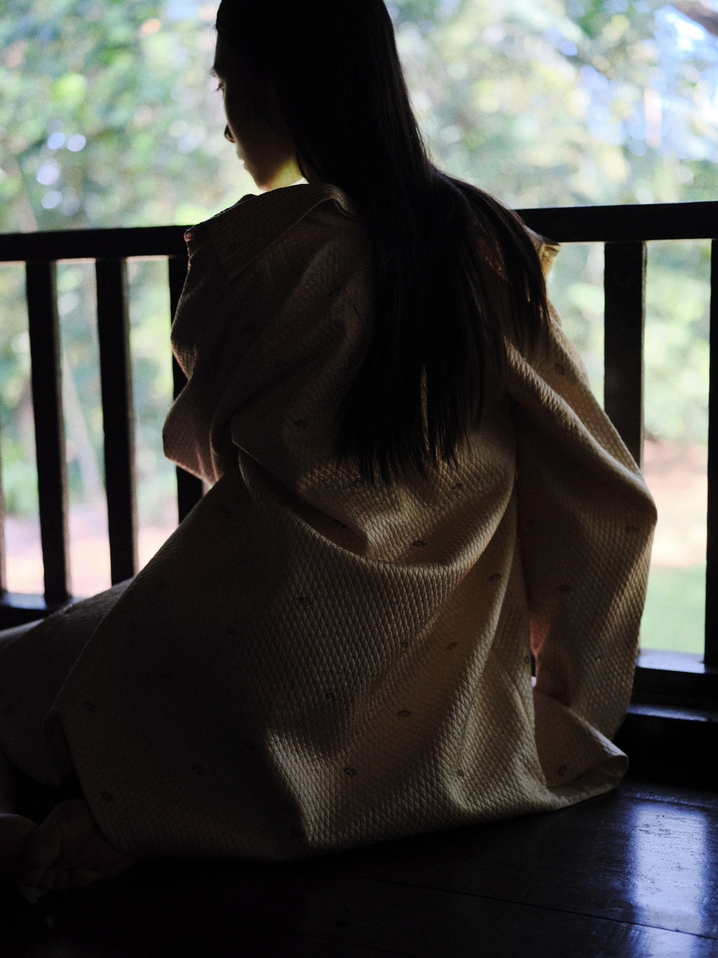 Lotus Petals Peach Slik Quilted Shirt